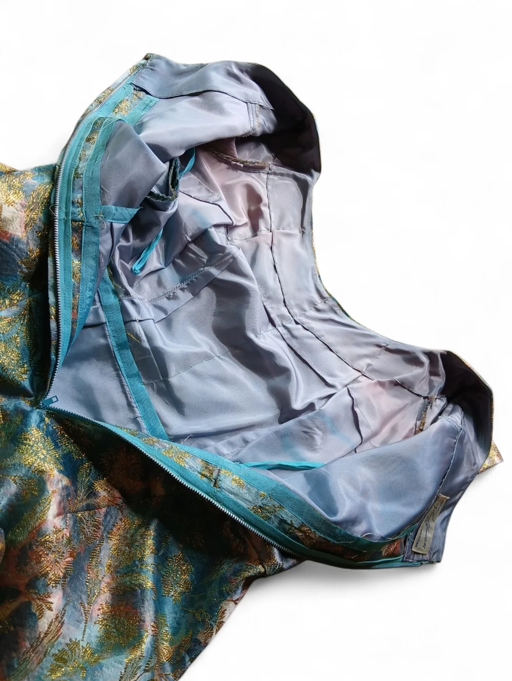 Vintage 50's-60's Elegant Blue-Green Metallic Brocade Cocktail Dress
